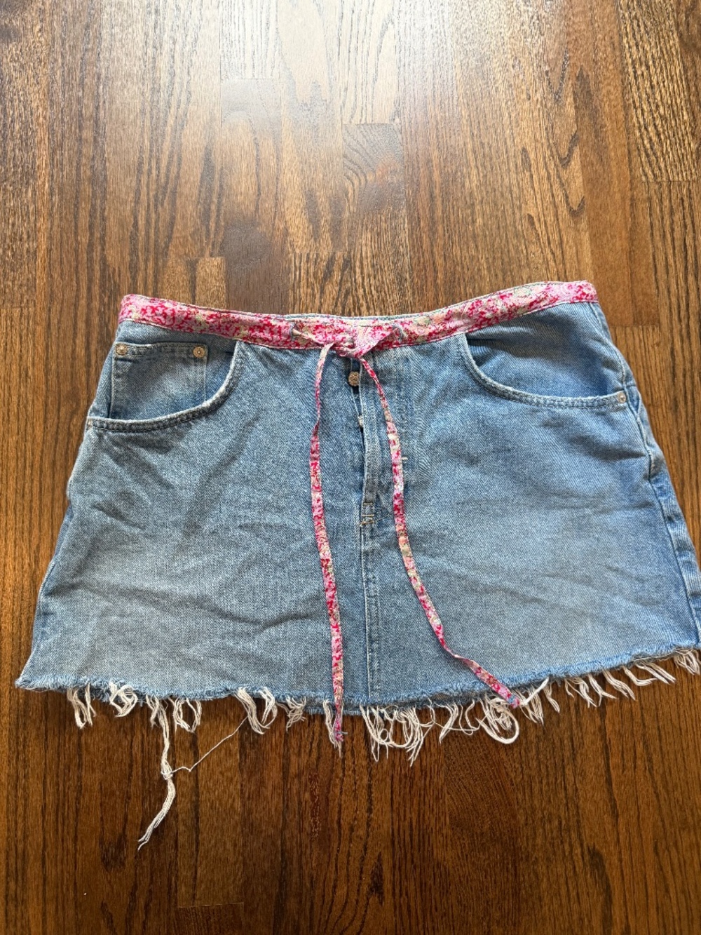 We The Free Georgia denim skirt w flower waist accent